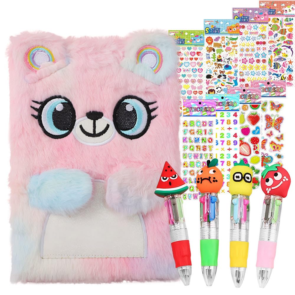 Belegao Fluffy Secret Diary Set A5 Notebook with 4-colour Pens Stickers
