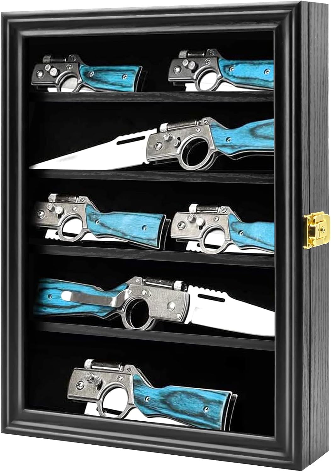 PiaoHao Knife Display Case with Lockable 98% UV Protection Acrylic Door, Wall Mount Wooden Military Folding Knife Display Stand, Pocket Knife Display Cases for Storage, Collection, Black Finish
