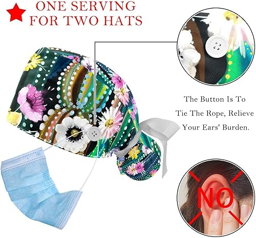 Vista 3 de 2 gorras de trabajo con botón de girasoles florecientes, vintage, ajustable, para cola de caballo, sombreros para mujer