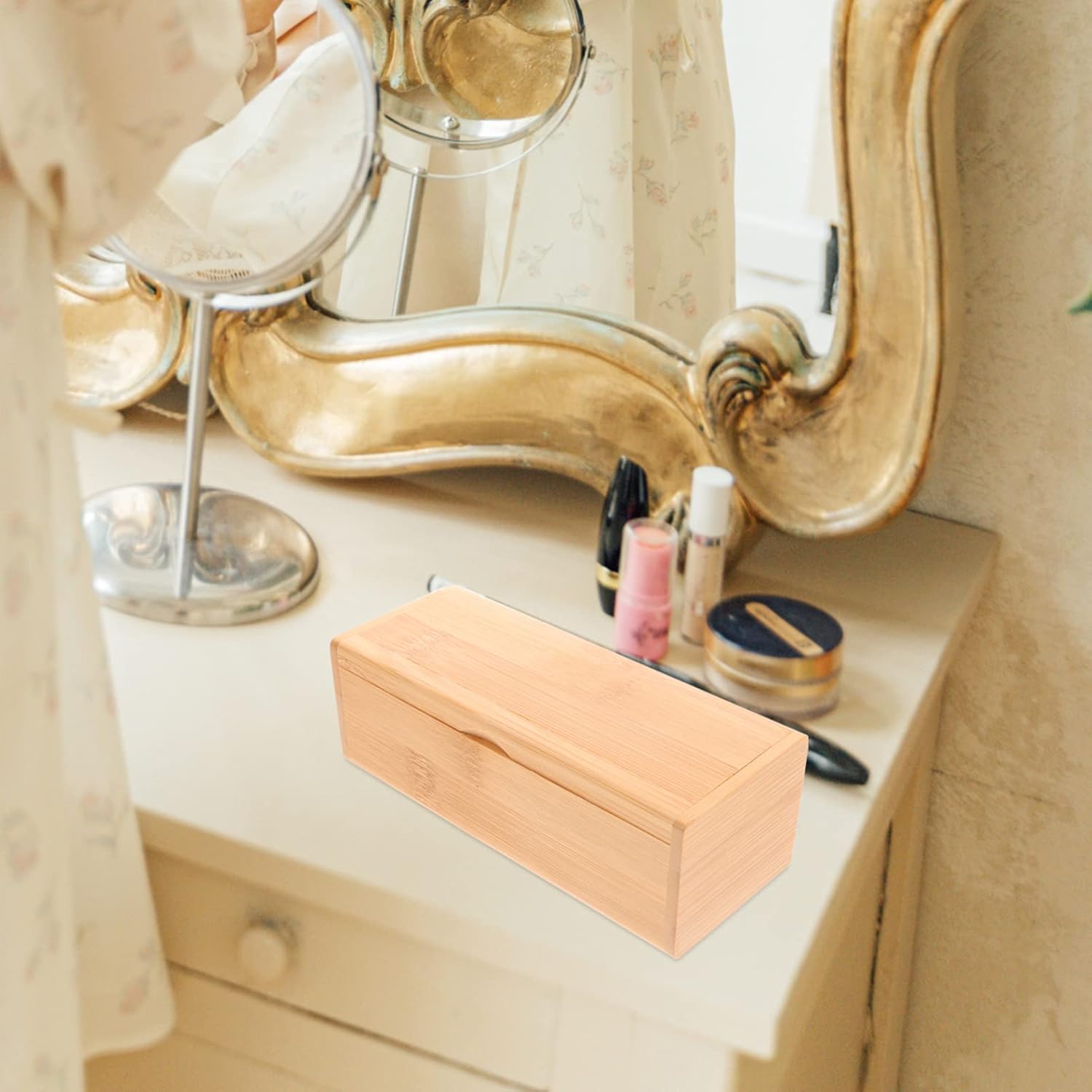 SEWACC Bamboo Storage Box - Light Brown Decorative Keepsake Box with Flip Lid for Jewelry Trinkets and Small Items - Compact Organizer