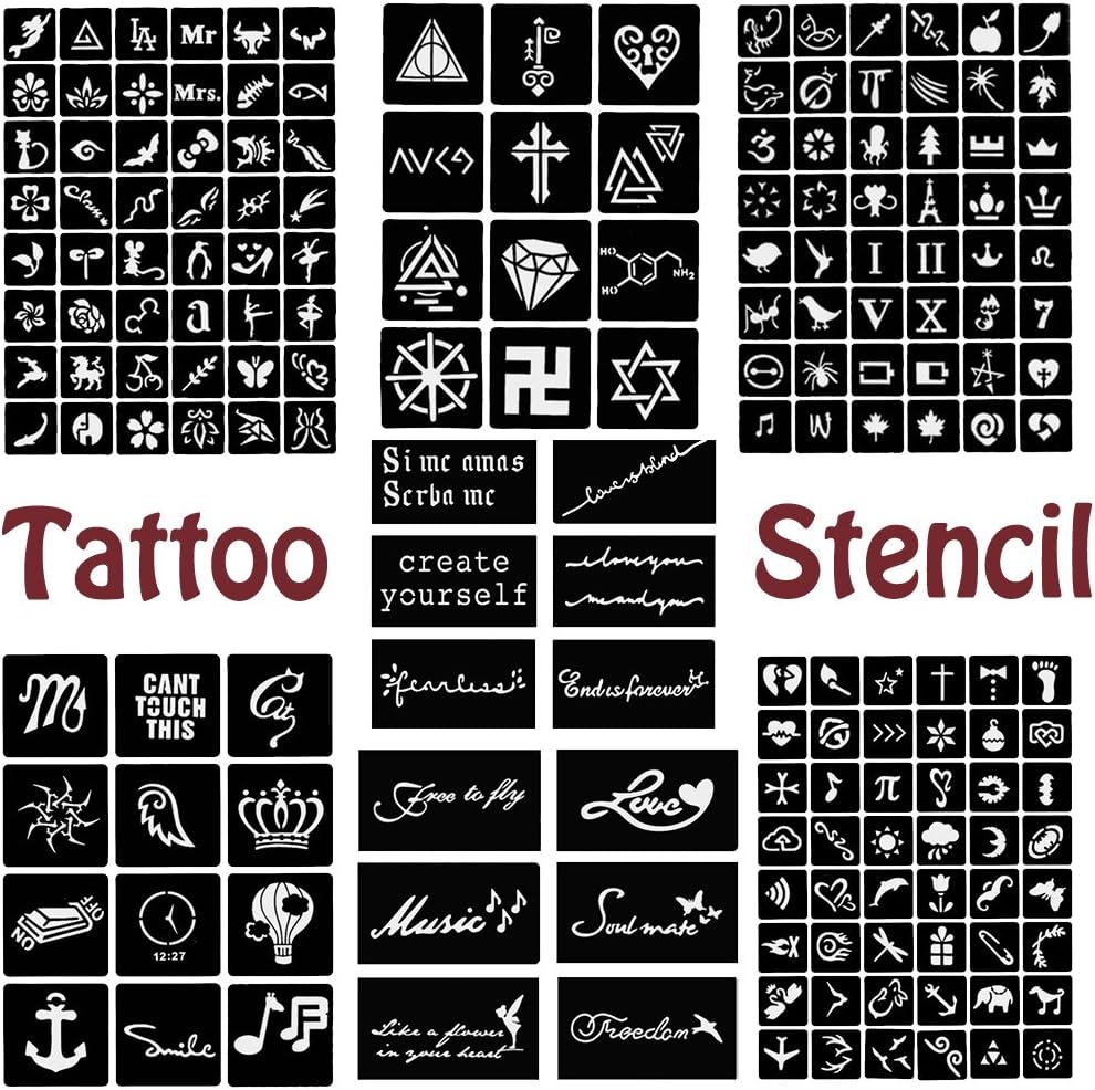 Tattoo Stencil Self-adhesive Various Patterns Paper Temporary Tattoo Templates for Henna/Airbrush/Face Paint/Self-Adhesive New Henna Designs Template,7 Sheet