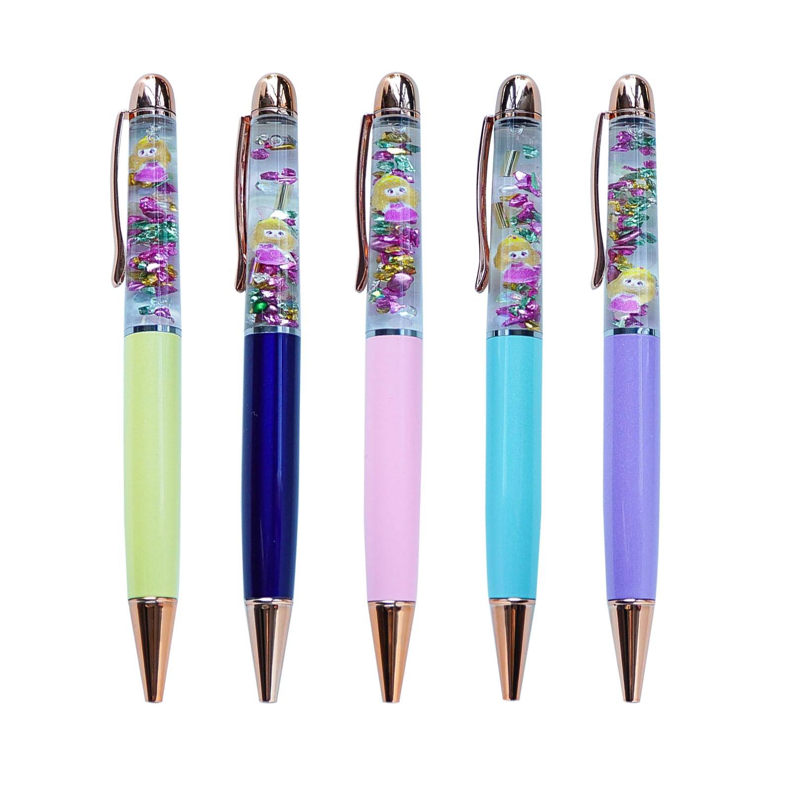 Sikyby Princess Cute 3D Floater Liquid Writing Journaling Office Pen Unique Gifts Set of 5 Pens, 1 count (Pack of 5)