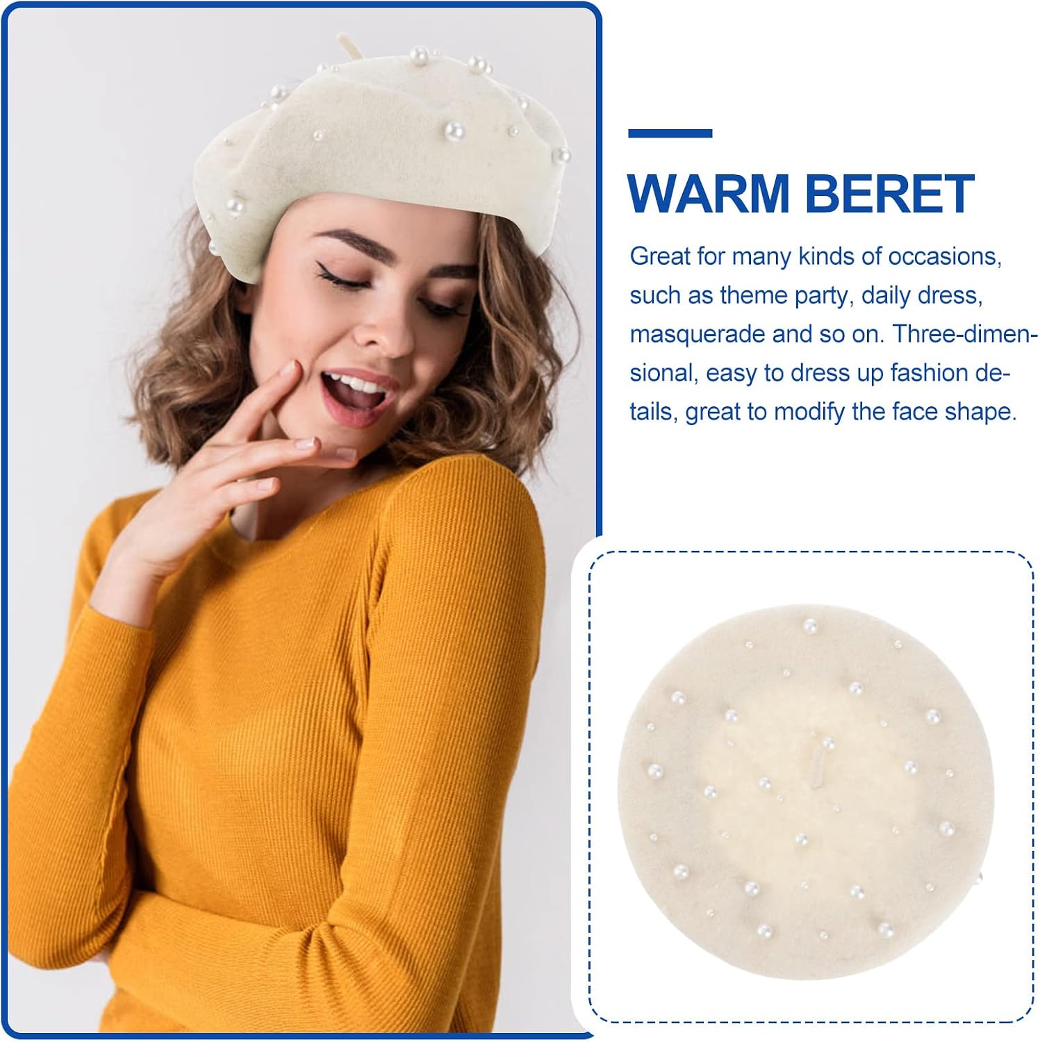 BESTOYARD 1pc Berets French Artist Beret Cap Pearl Painter Cap French Beret Cap Pearl Slouchy Beanie Pearl French Hat Girls Pearl Beret Hat Womens Hats Accessories Woman White Beading Wool