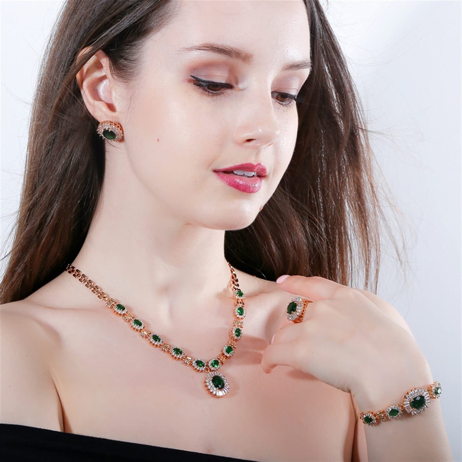 Schmuck Gelbgold Farbe Lila Zirkonia Stein 4 Stücke Hochzeit Brautschmuck Set Für Frauen