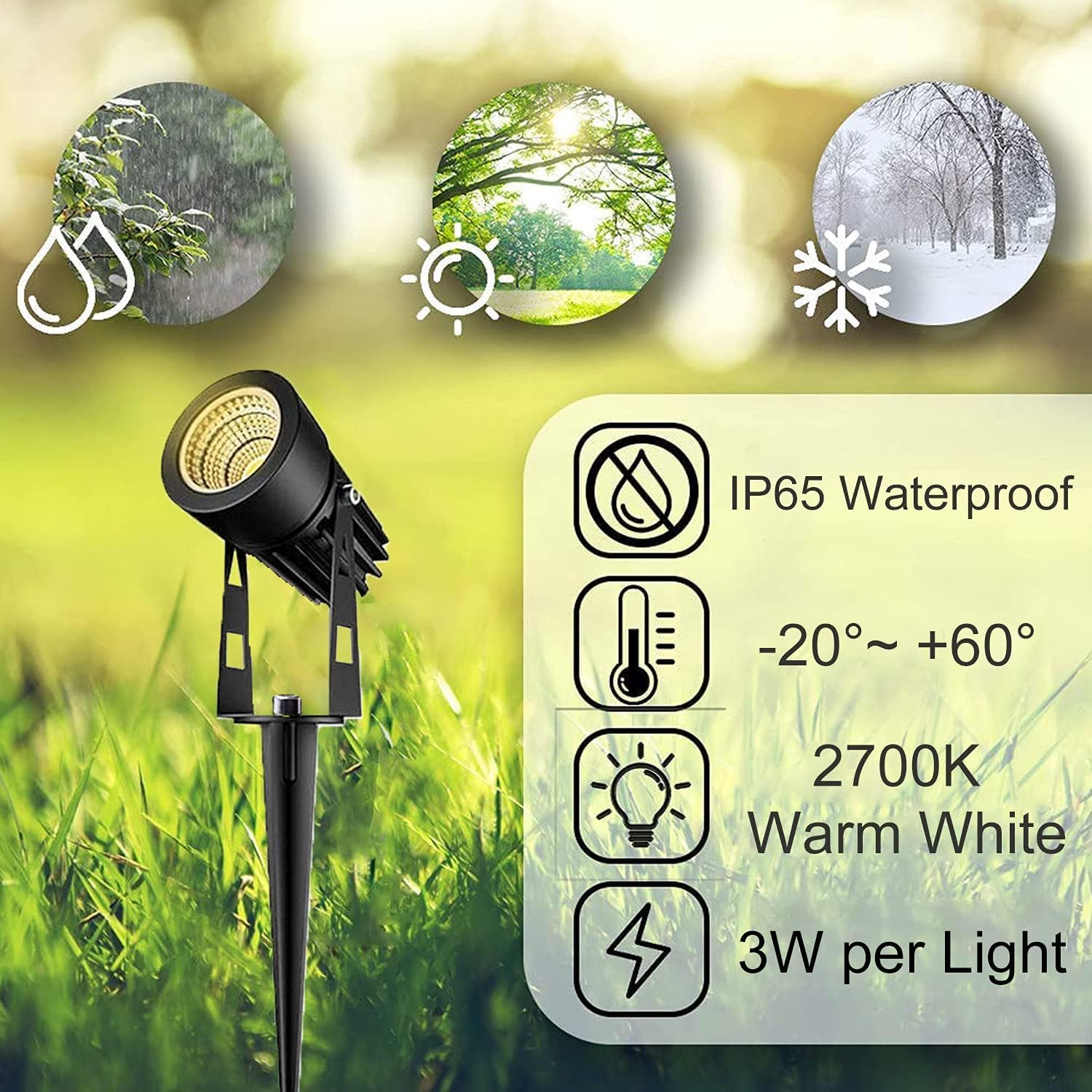 Oświetlenie Ogrodowe LED Zestaw 6 szt. z Kablem 30m, 12V Niskie Napięcie, IP65 Wodoodporne, Ciepłe Białe 3000K, na Taras, Ścieżkę, Drzewa