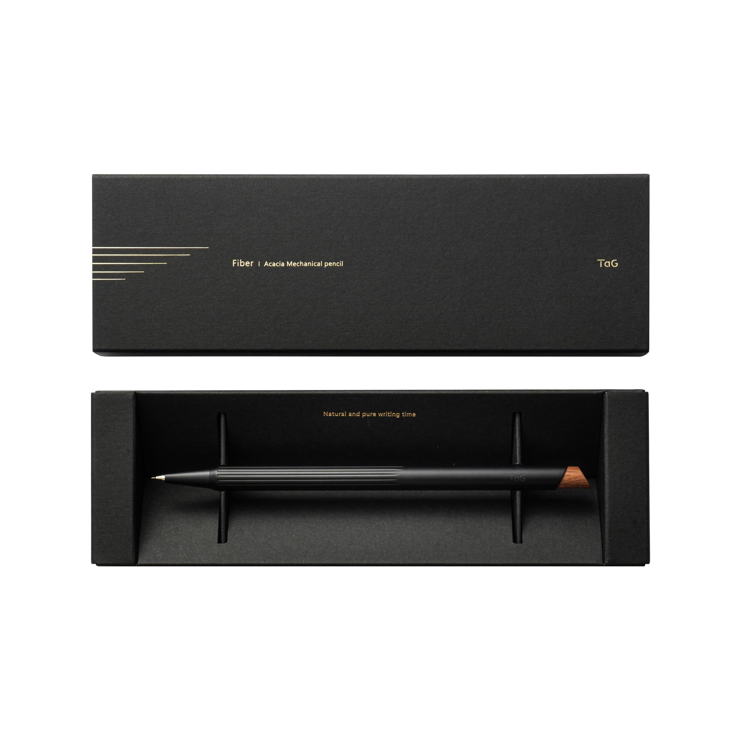 TAG Tag Fiber Mechanical Pencil – Minimalist Design x Brass and Taiwan Acacia Wood High-Quality Mechanical Pencil/Clip-less for Comfortable Grip, All-Metal Mechanism for Smooth Lead Advancement : Offi