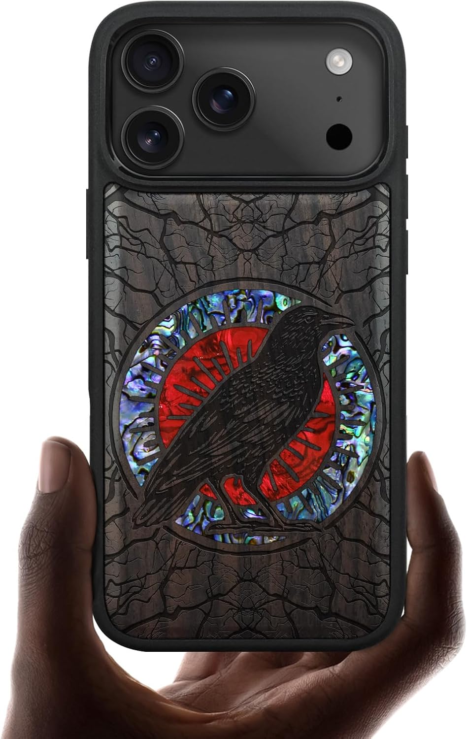 Carveit Magnetic Case for iPhone 17 Pro Max Case, Wood Artisan Engraved & Handmade Shell Inlaid, TPU Shockproof Cover, Compatible with MagSafe Wireless Chargers (Phoenix in Symmetry-Blackwood)