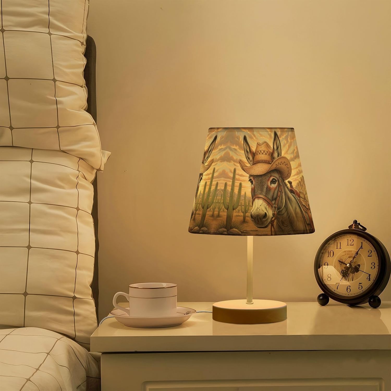 ALAZA Donkey Cowboy Desert Dimmable Table Lamp for Bedroom Desk lamp Bedside Night Lamp with USB Port,Small Lamps with Fabric Shade for Home Office Restaurant