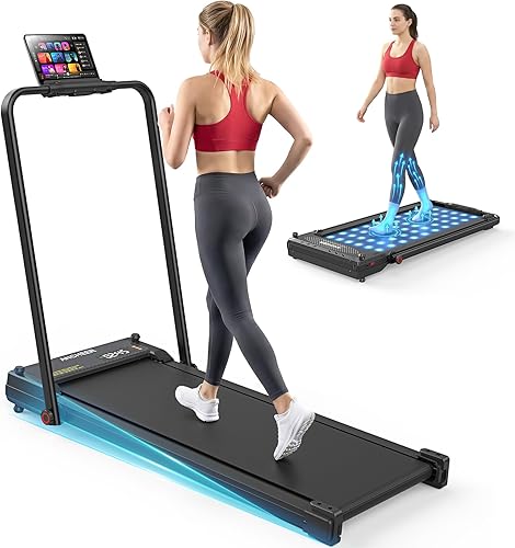 Miniatura 21 de ANCHEER Cinta de correr con inclinación del 12%/15%, almohadilla plegable con barra de asa, capacidad de 320-450 libras debajo del escritorio, Rojo