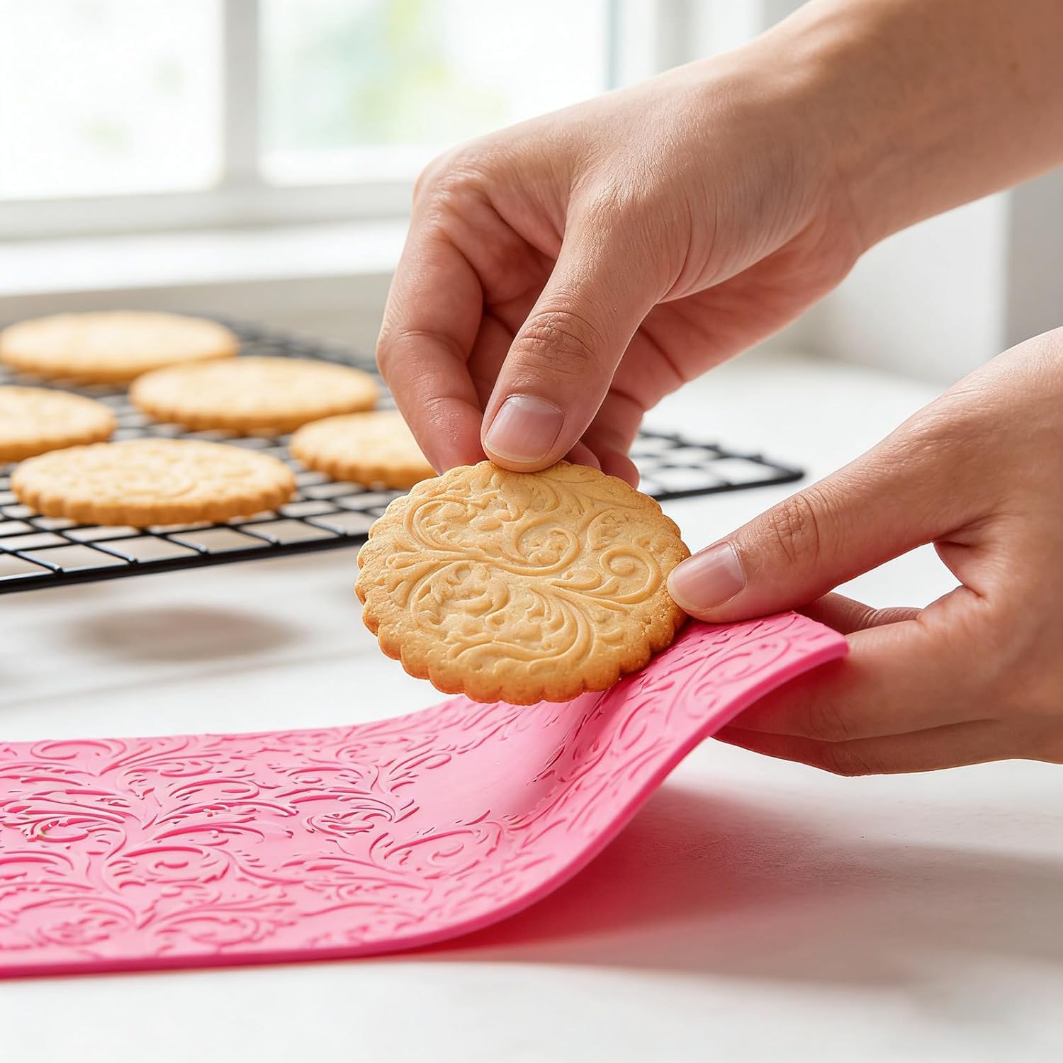 23 x15in Silicone Imprint Mat Baking Mold, Flower Cake Embosser Lace Mat Fondant Impression Press Mold Decorating Tool, Sugar Craft Icing Candy Moulds Craft Embossing Pad