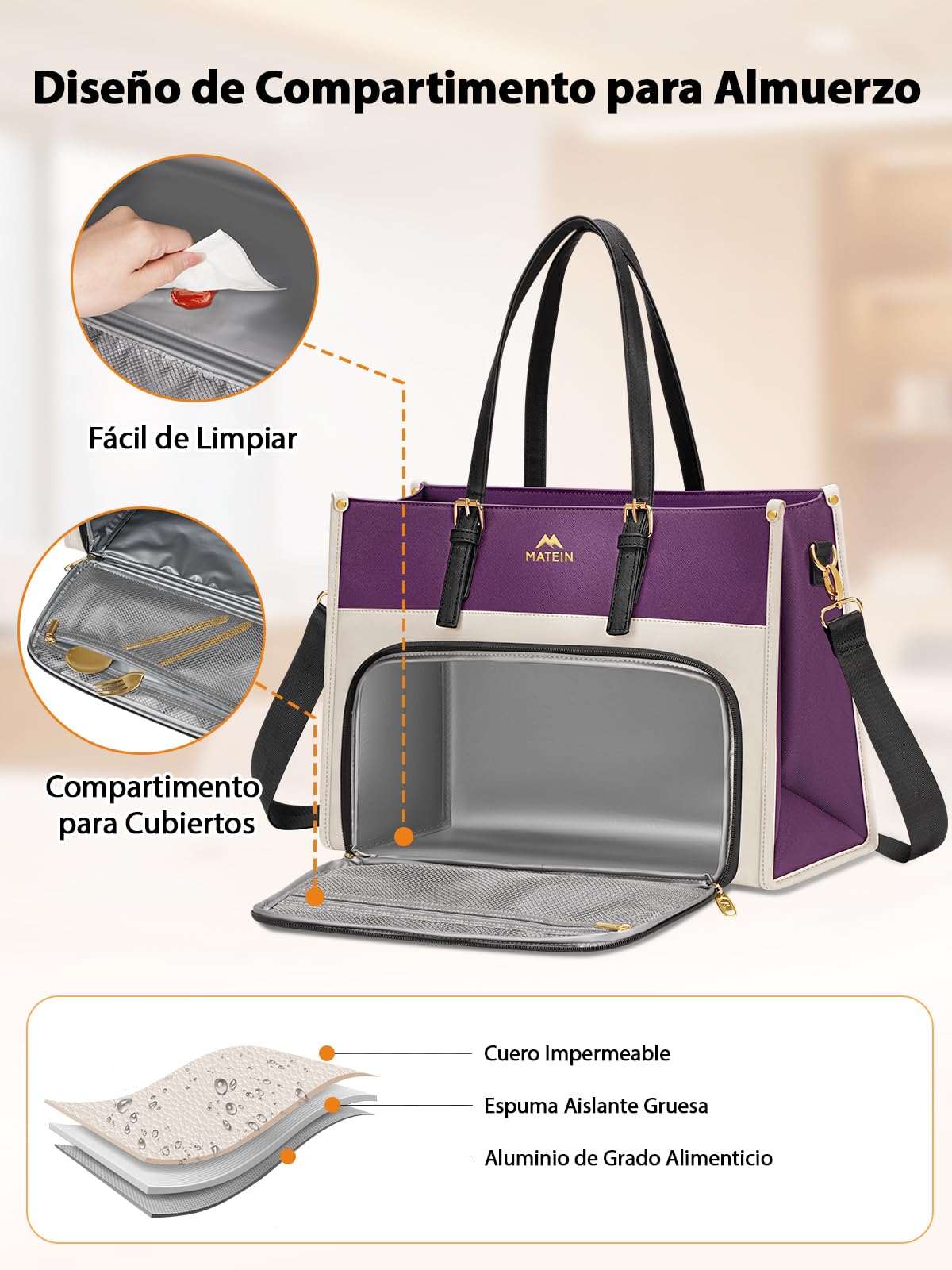 MATEIN Bolso Portatil Mujer de 15.6 Pulgadas, Bolso Mujer Grande, Morado