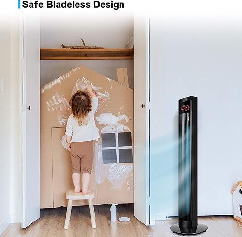 Miniatura 5 de Simple Deluxe Ventilador de torre oscilante eléctrico de 48 pulgadas con control remoto, pantalla LED grande, ideal para interiores, dormitorio y