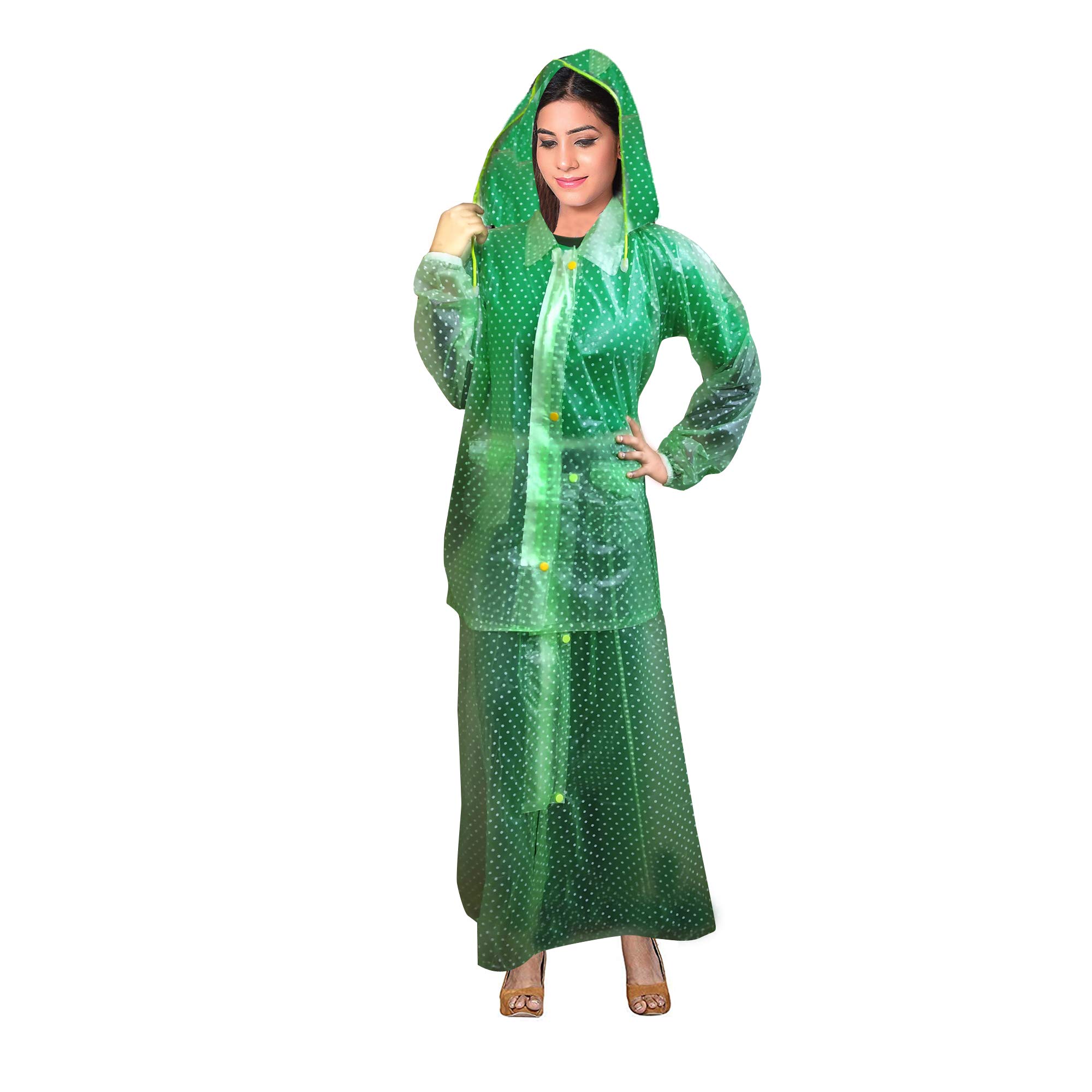 v3e Transparent Pinted Raincoat for Womens|wom's with Skart(Green)-picture-56