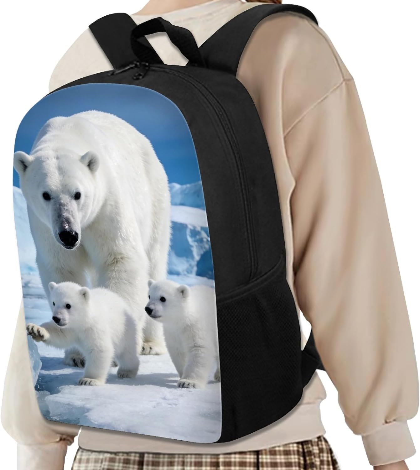 Amzbeauty Polar Bear Backpack For School Elementary Middle Boys Girls Large Durable School Bookbag Kids 17 Inch Animal Print Book Bag
