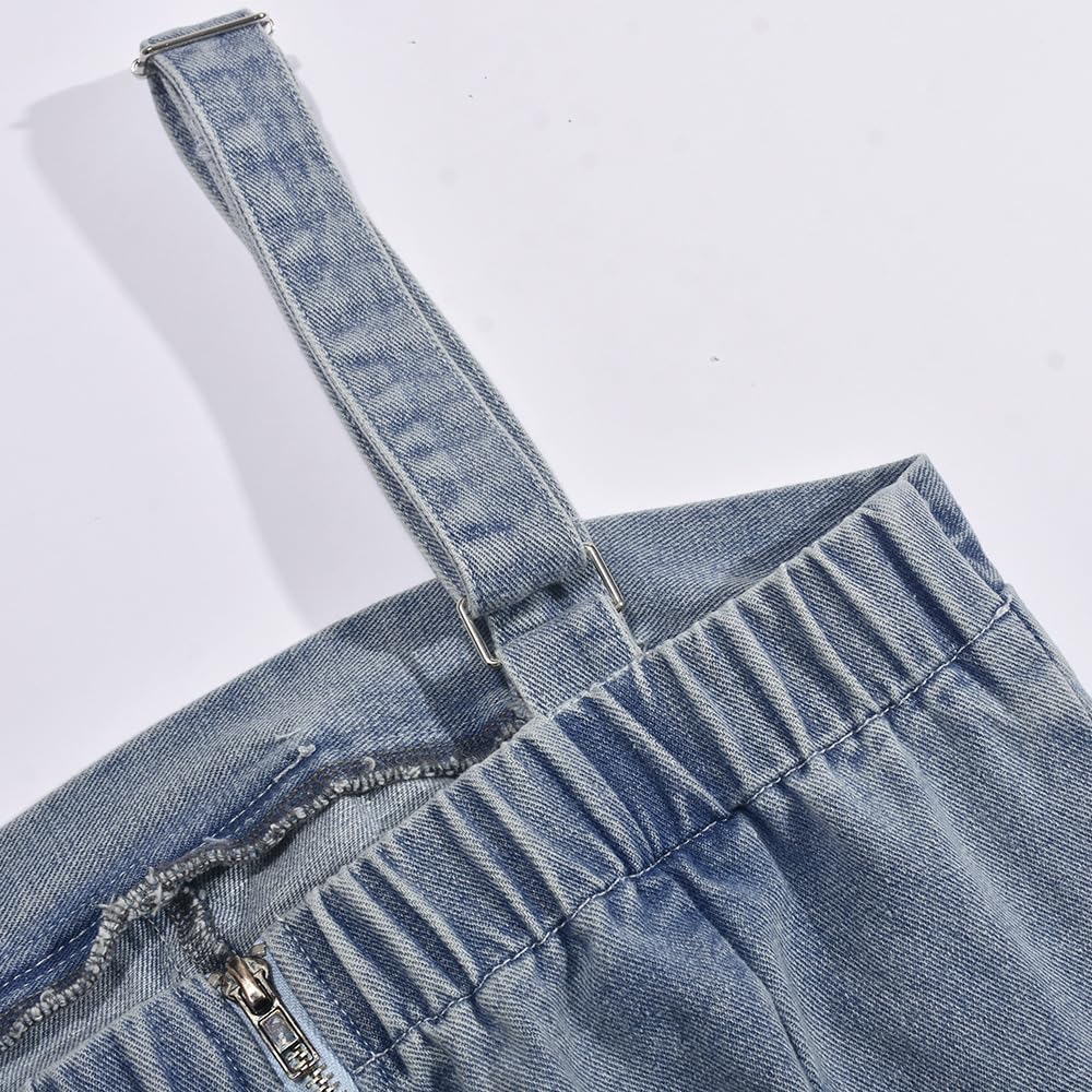 Mandonce Denim Jumpsuit for Women Halter Wide Leg Ripped Jean Jumpsuits for Women with Belt Casual Denim Romper - Image 5
