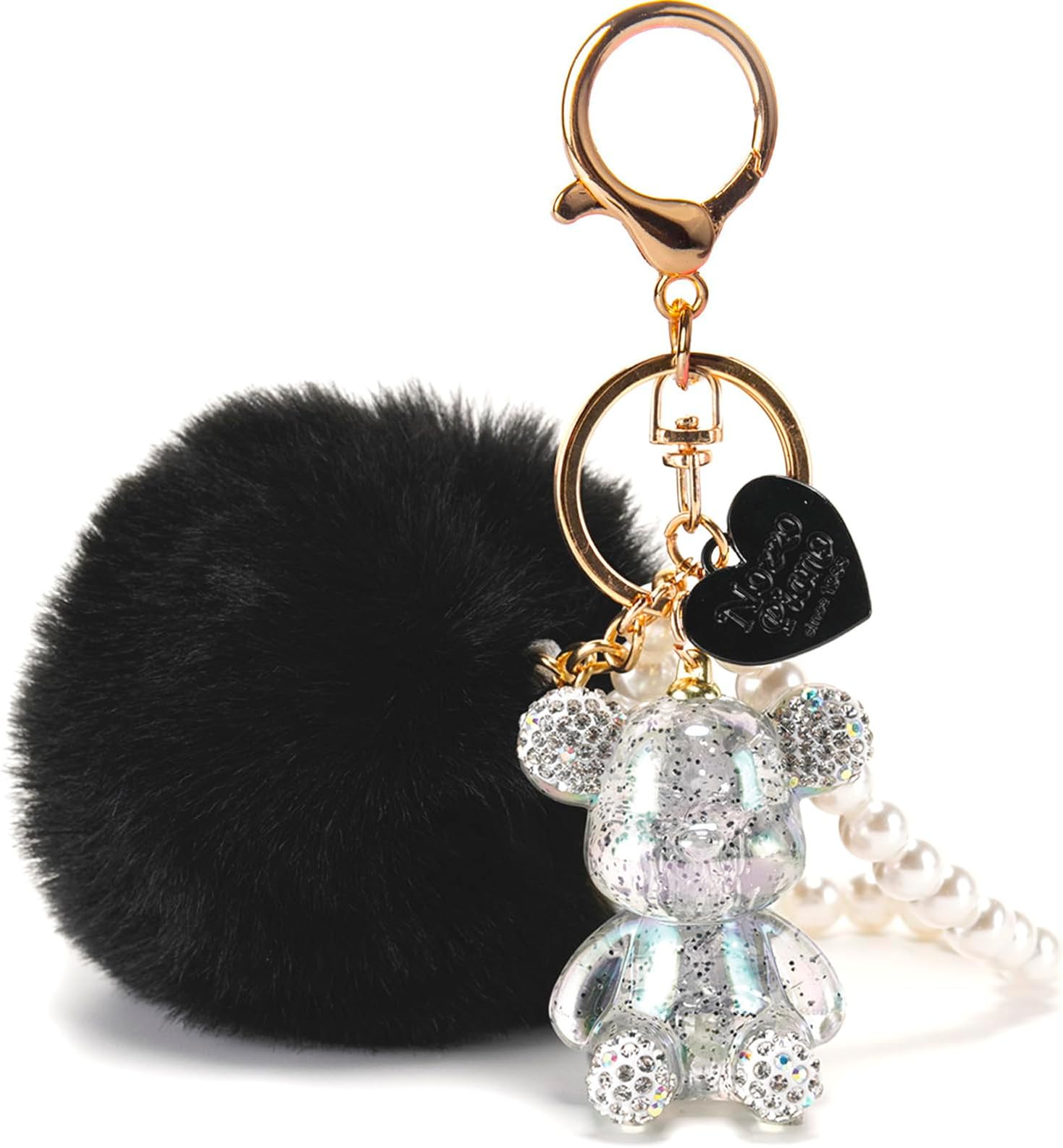 Kawaii Cute Bear Keychain for Women, Bling Gummy Teddy Bear Pom Pom Key Chain Girly Wristlet Keychain for Backpack