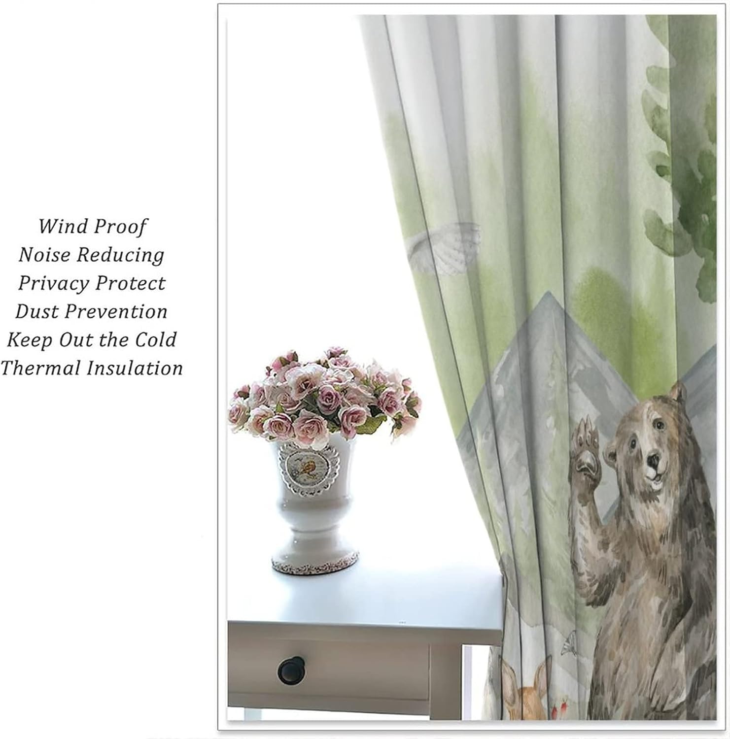 Woodland Animals Forest Print Blackout Curtains for Bedroom - Watercolor Cartoon Bear Deer Fox Cabin Window Drapes,Rod Pocket Room Darkening Curtains 2 Panels 63L x 31.5W