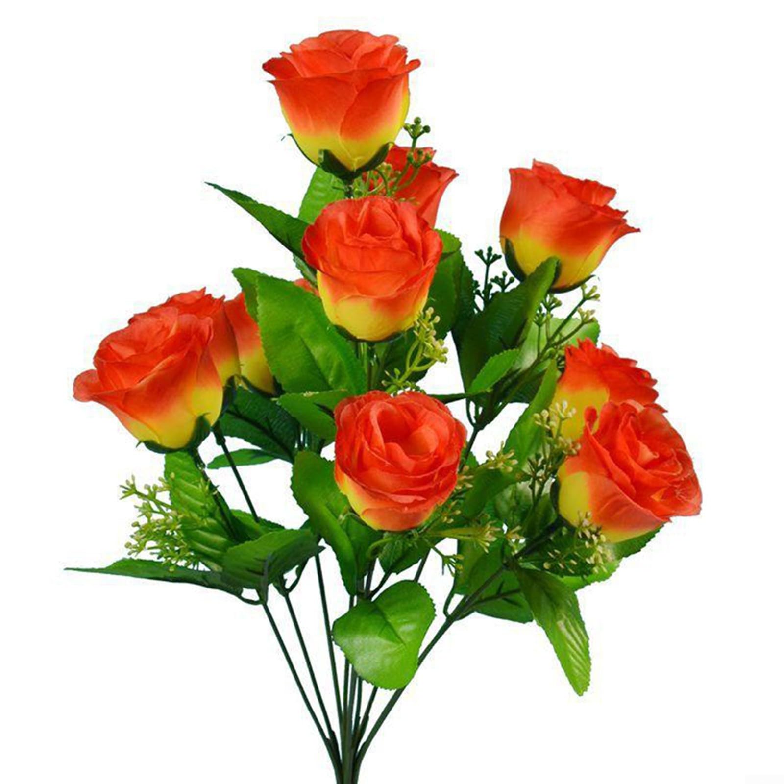 Bouquet Di 10 Rose Artificiali In Seta – Boccioli Vintage Da 42 Cm Per Matrimoni E Decorazioni Casa, Colore Rosso Tramonto