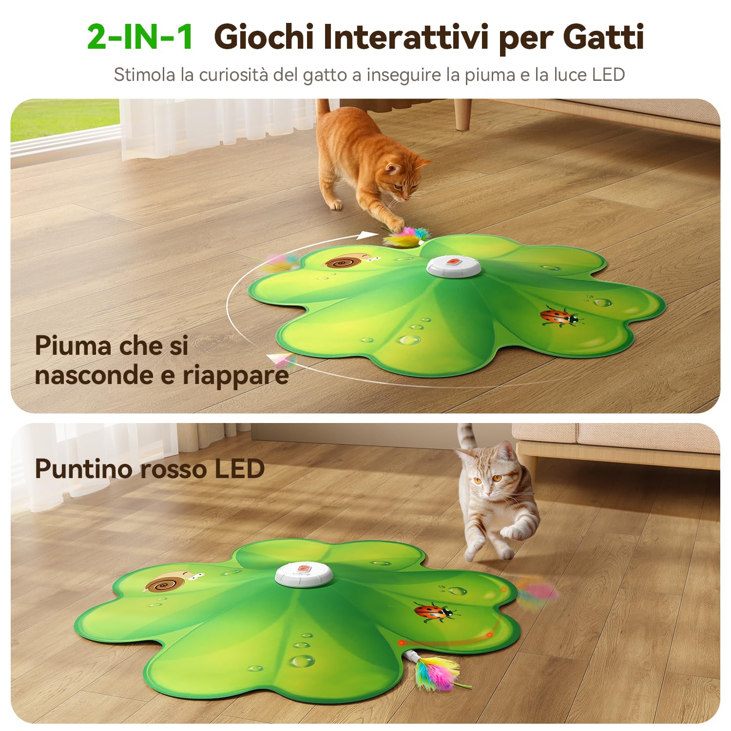 FEELNEEDY Giochi per Gatti, Puntino Rosso LED Mobile, Gioco di Caccia al Tesoro per Gatti, Piume Nascoste Mobili, Giocattolo Ricaricabile per Domestici