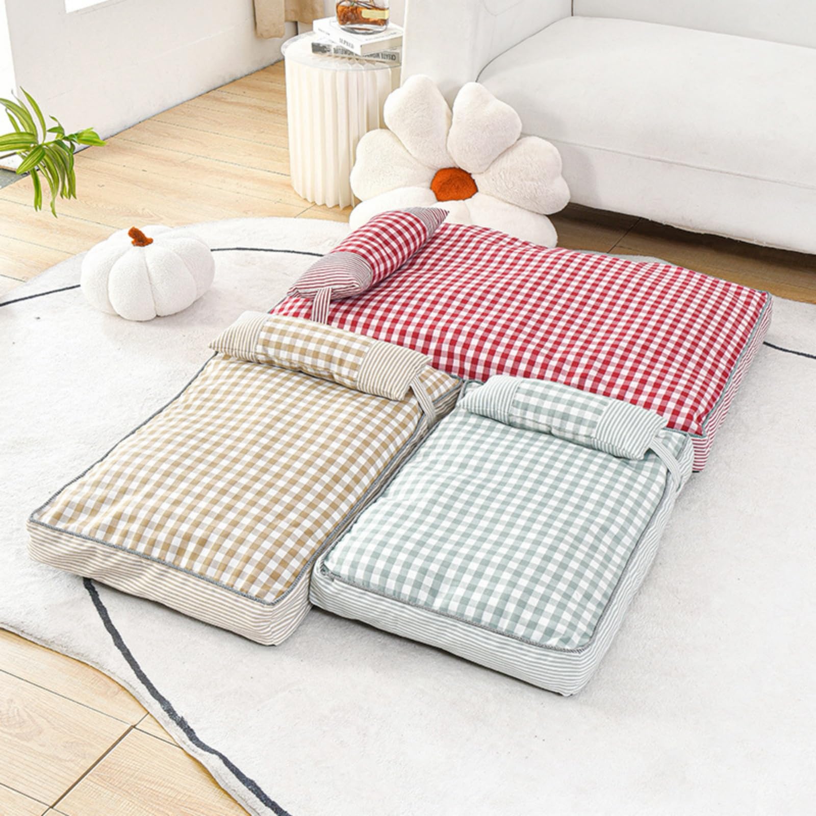 champracer Hundebett waschbar mit abnehmbarem Kissen Hundekissen Flauschig mit rutschfeste Unterseite weiche Hundehütte für kleine mittelgroße Hunde und Katzen (Rot,L-100 * 68cm)