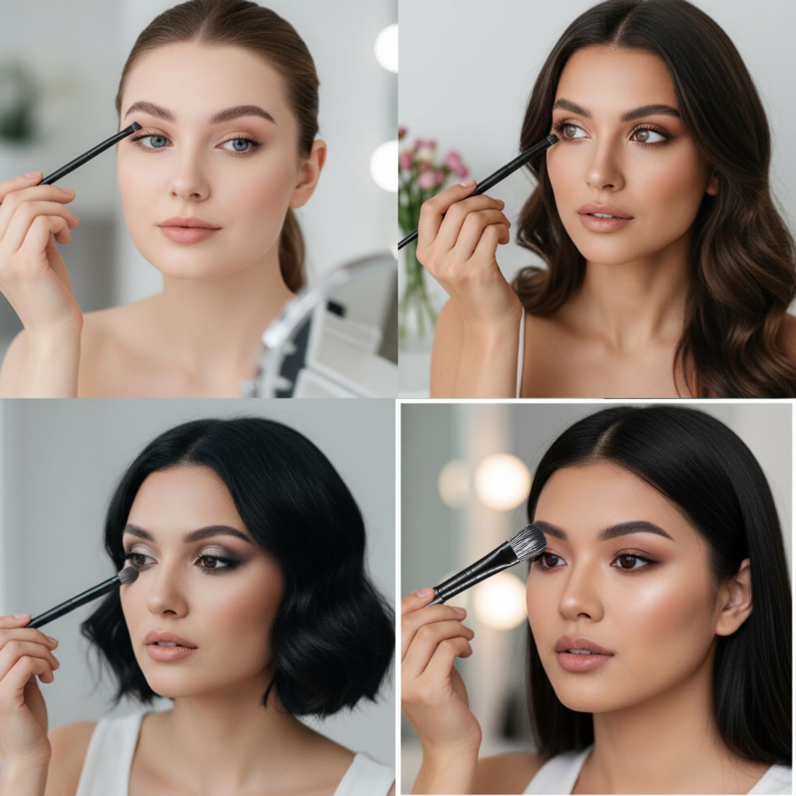 Lot de 10 pinceaux de maquillage professionnels en fibre synthétique pour fard à paupières, eyeliner, sourcils, kit de voyage doux et portable avec pochette de rangement