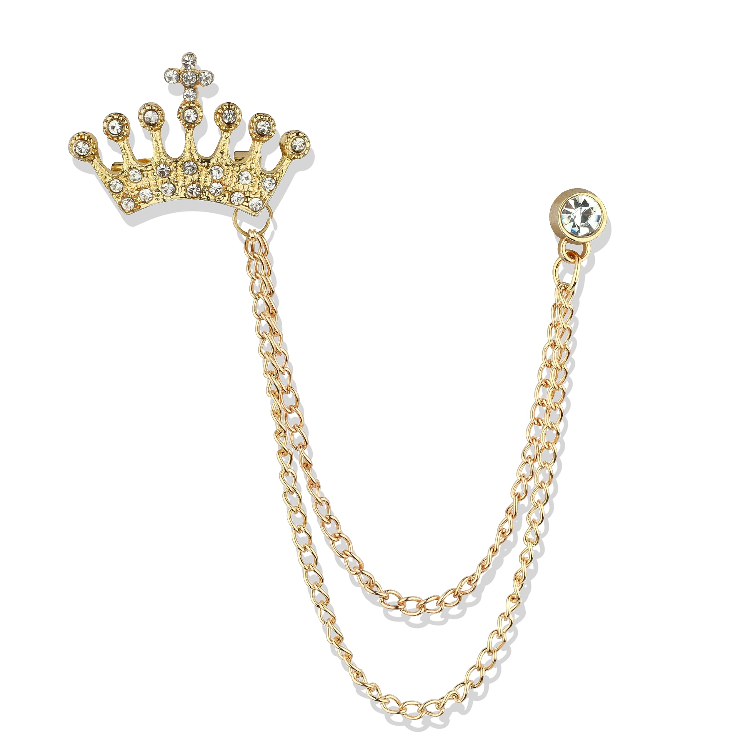 Men's Crown Design Brooch with Golden Chain – Stylish Lapel Pin for Suit, Blazer, Coat & Casual Wear-image-36