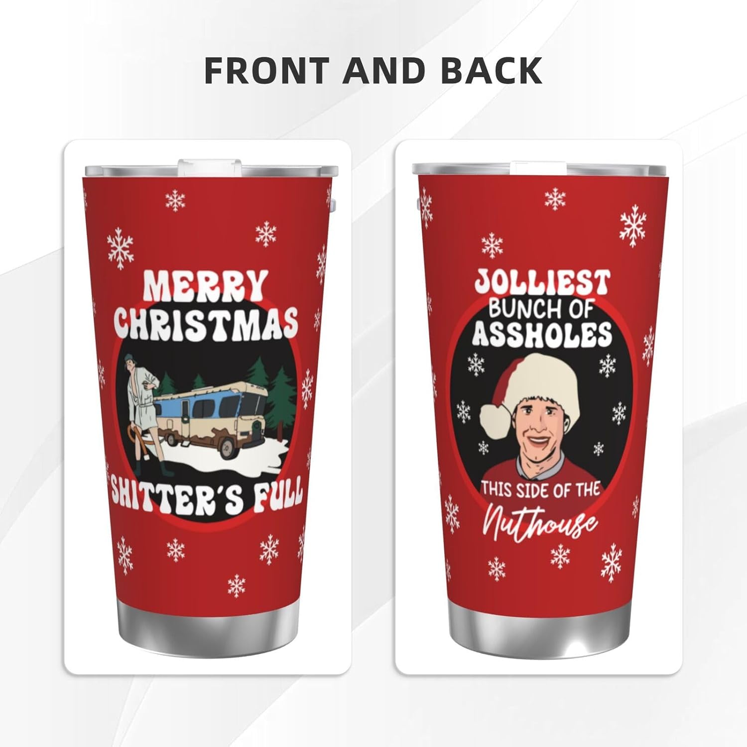Shitters Full Merry Christmas Tumbler, National Lampoons Christmas Vacation Merchandise, Funny Movie 20 oz Mug, Xmas Birthday Gifts - Image 4