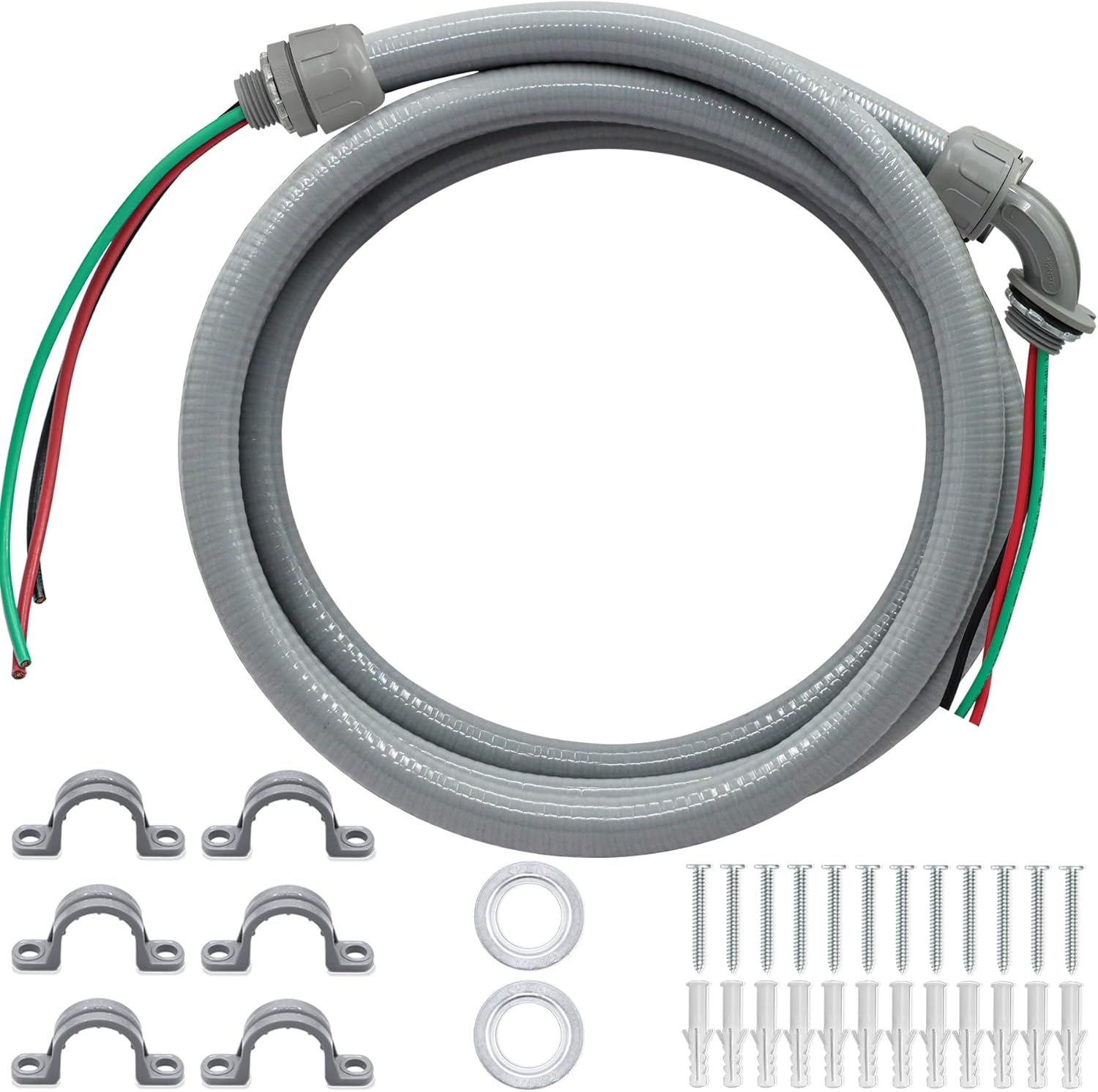 10Ft AC Whip Kit - 1/2" Non-Metallic Liquid Tight Conduit with 10/3 Gauge Wire for Quick-Install Air Conditioner Hook-Up/Heat Pump Units