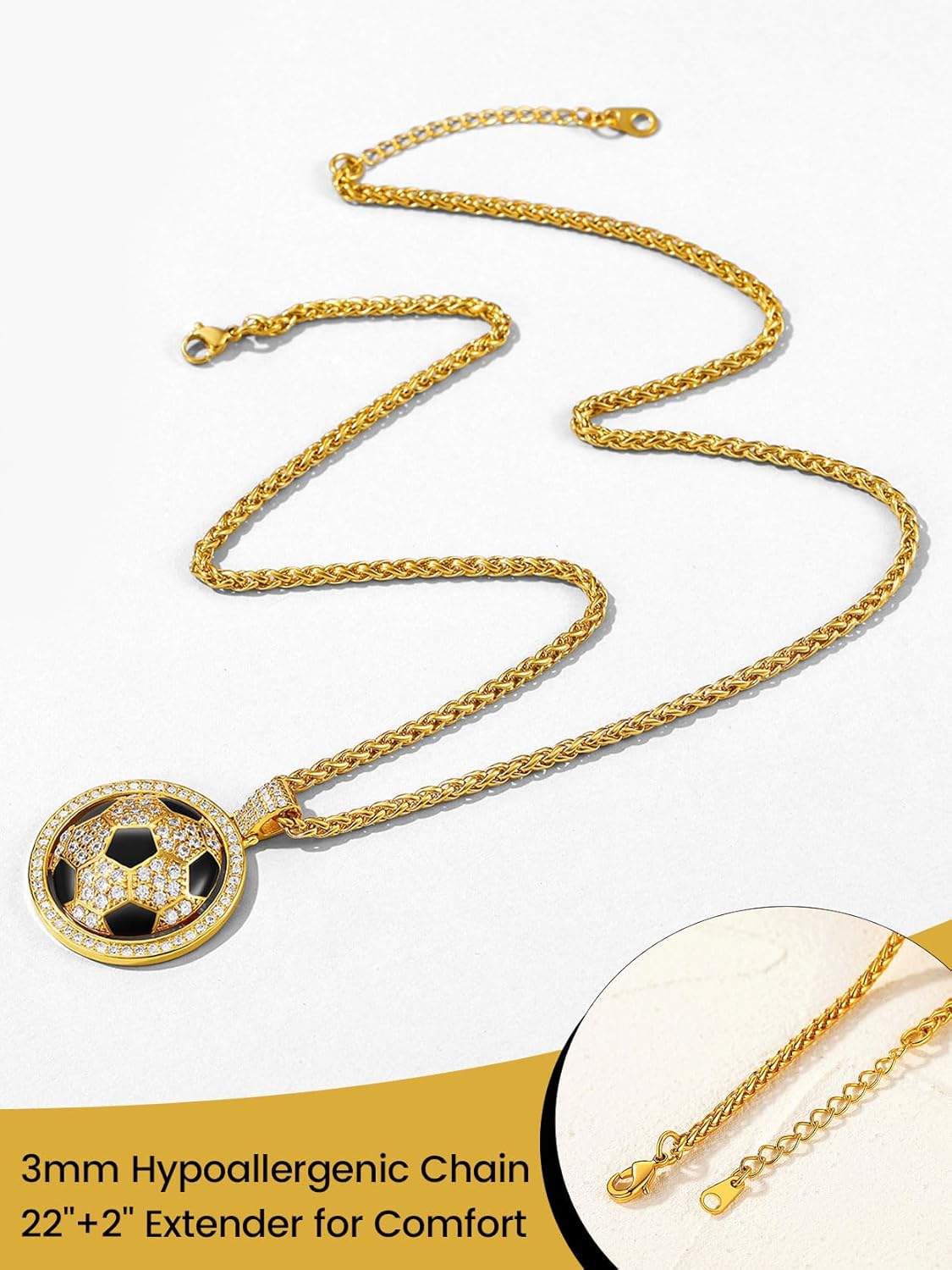KeyStyle Bling Sports Necklace for Men Teen, Spinner Pendant for Athletes (Baseball Soccer Basketball Football Pendant)