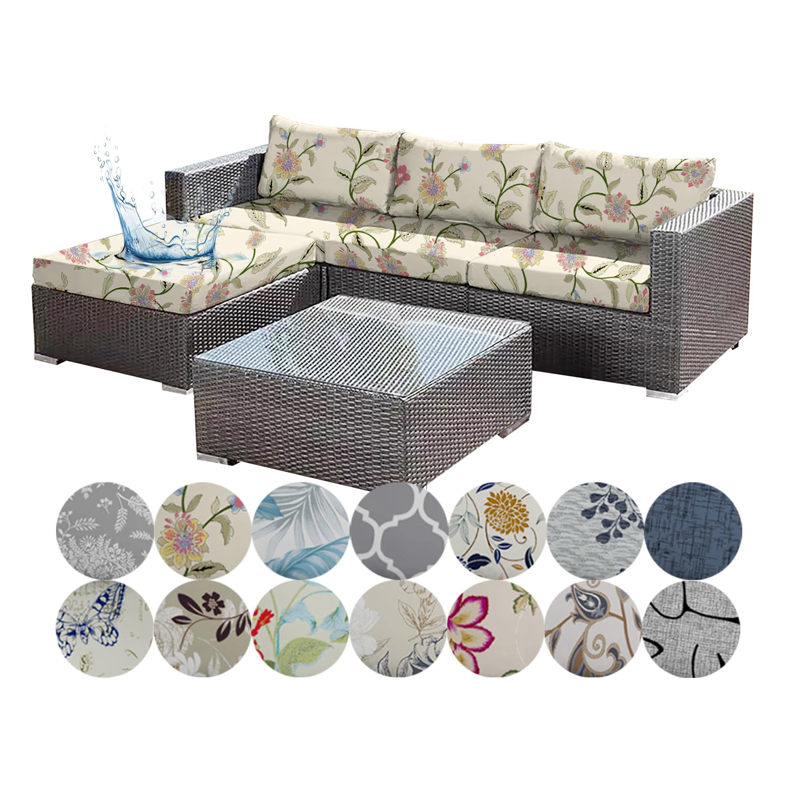 OREZAUQS Replacement Outdoor Cushion Covers Waterproof Rattan Elastic
