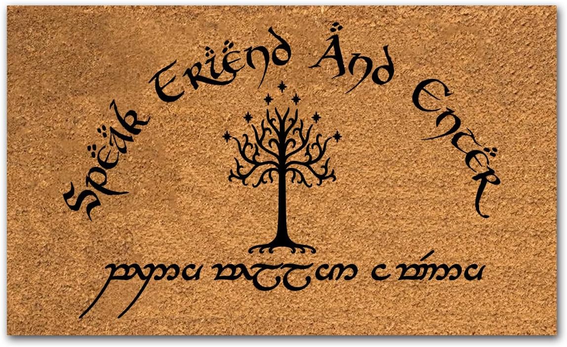 Funny Coir Doormat Speak Friend and Enter with The Elvish Doormat Entryway Outdoor Mat with Heavy Duty Front Porch Welcome Mats Natural Coconut Mat