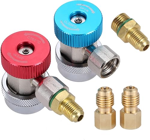 R134A Adaptador, conector de acoplador rápido R134a ajustable alto y bajo, kit de conversión de manguera de manómetro de freón CA, HVAC SAE 14 con
