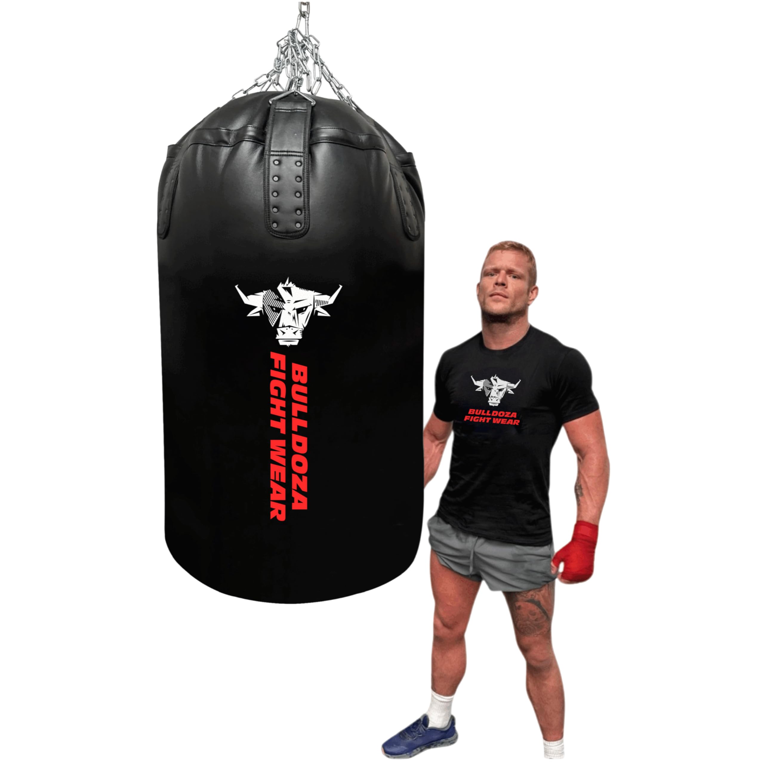 Jumbo Huge XXL Bull Doza Fight Wear Heavy-Duty Self-Fill Punching Bag - Punch Bag with Hanging Chains, Swivel, Carabiners - Boxing Bag for MMA, Kickboxing, Muay Thai, Martial Arts