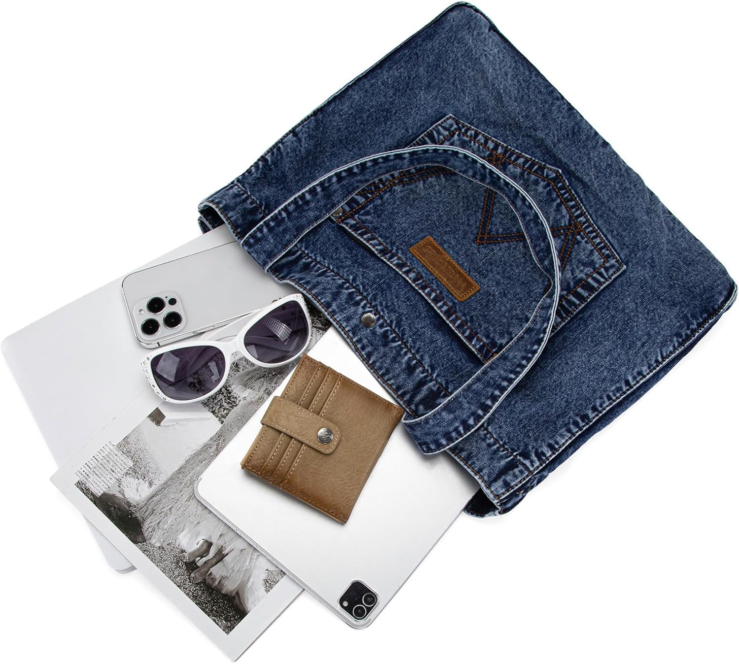 Montana West Wrangler Denim Tote Bag for Women Large Purses for Work Travel Everyday - Image 7