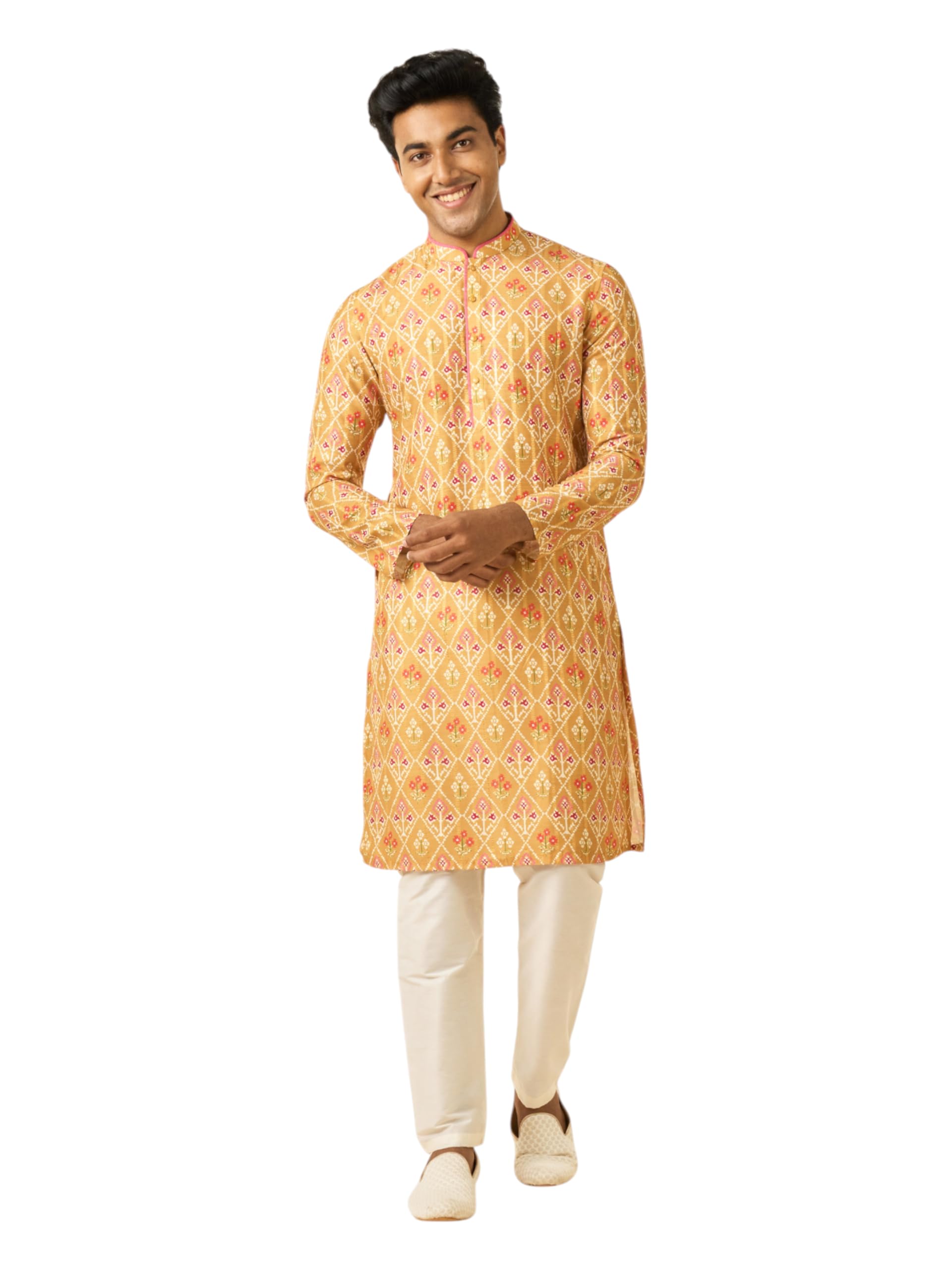 diwas by manyavar Men's Art Silk Ikat Style Printed Kurta Set (2pcs)-picture-33