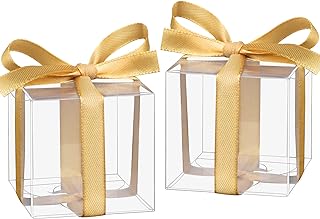 Adecortalk 50 Pcs Clear Favor Boxes, 2x2x2 Inch Clear Plastic Gift Box w...