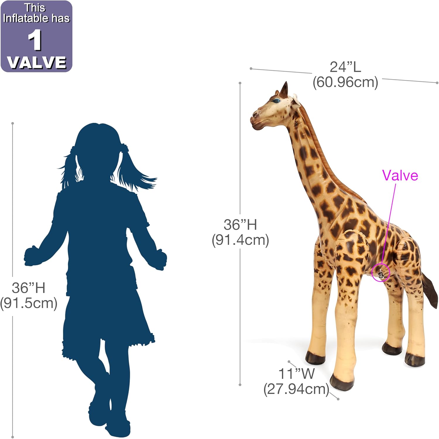 Jet Creations 36" Inflatable Giraffe Toy for Pool Party Decorations & Birthday Gifts - Air Stuffed Realistic Inflatable Wildlife Animals - Indoor & Outdoor Party Inflatables for Kids & Adults
