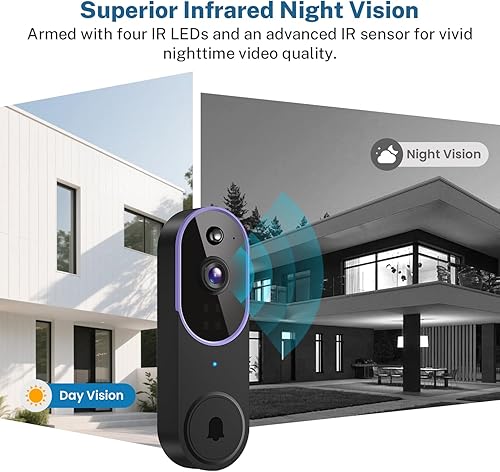 Miniatura 7 de Timbre inteligente inalámbrico de 1080p con receptor de timbre, imagen en vivo HD, detección humana AI, Wi-Fi de 2.4 GHz, audio bidireccional,