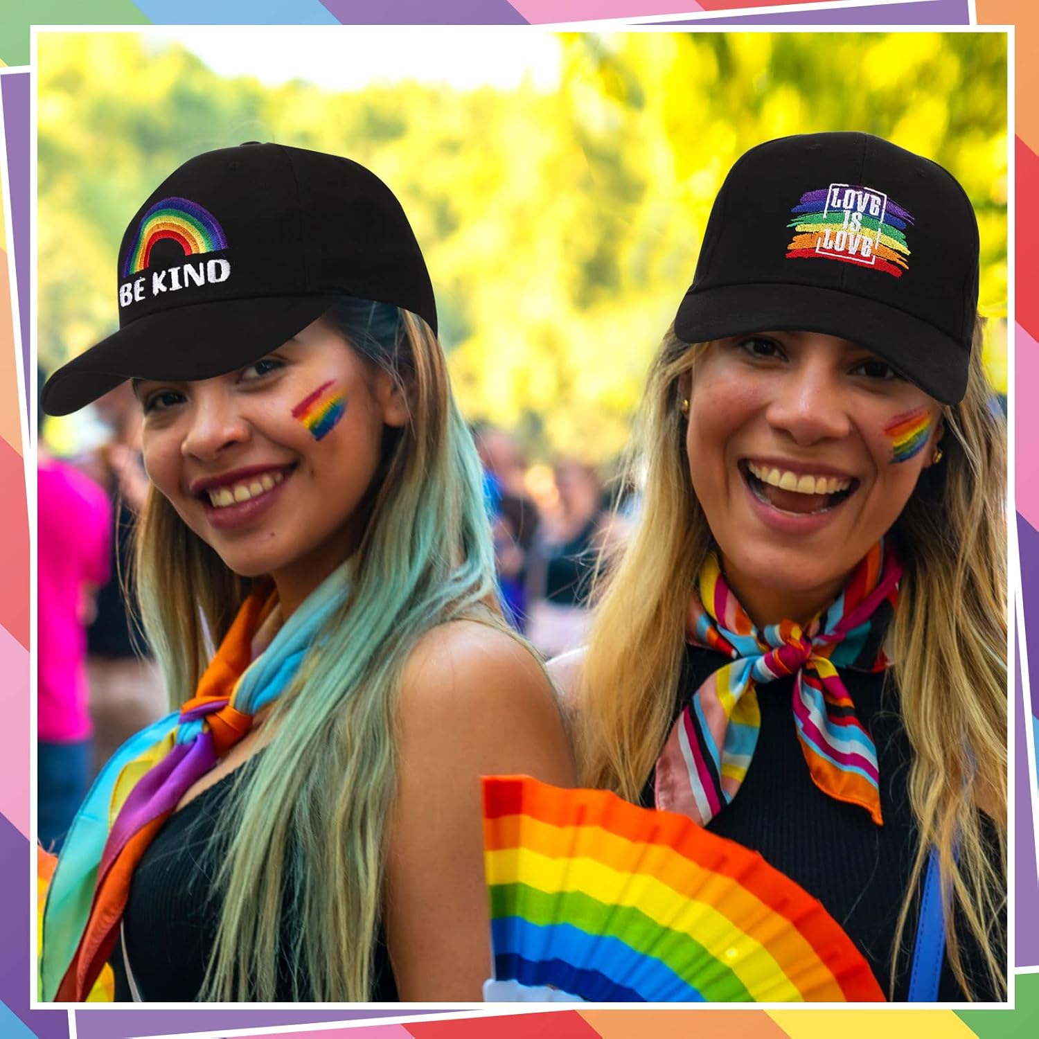 Xuhal 6 Pcs Embroidered Pride Rainbow Hat for Men Women LGBT Baseball Hats Adjustable Washable LGBTQ Cap Gifts