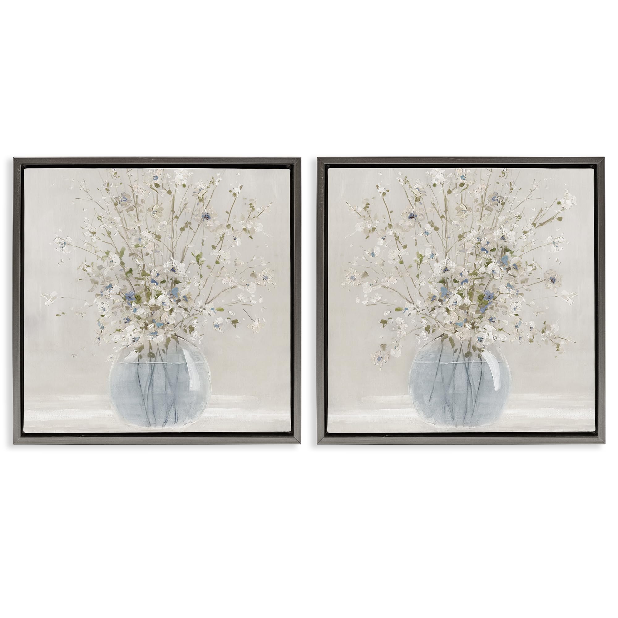 Stupell Industries 'Delicate Glass Vase Bouquet', 2pc Floating Frame Art Set 2, Gray, 25 x 25 Inches, Easy to Hang and Sturdy, Made in USA, by Carol Robinson