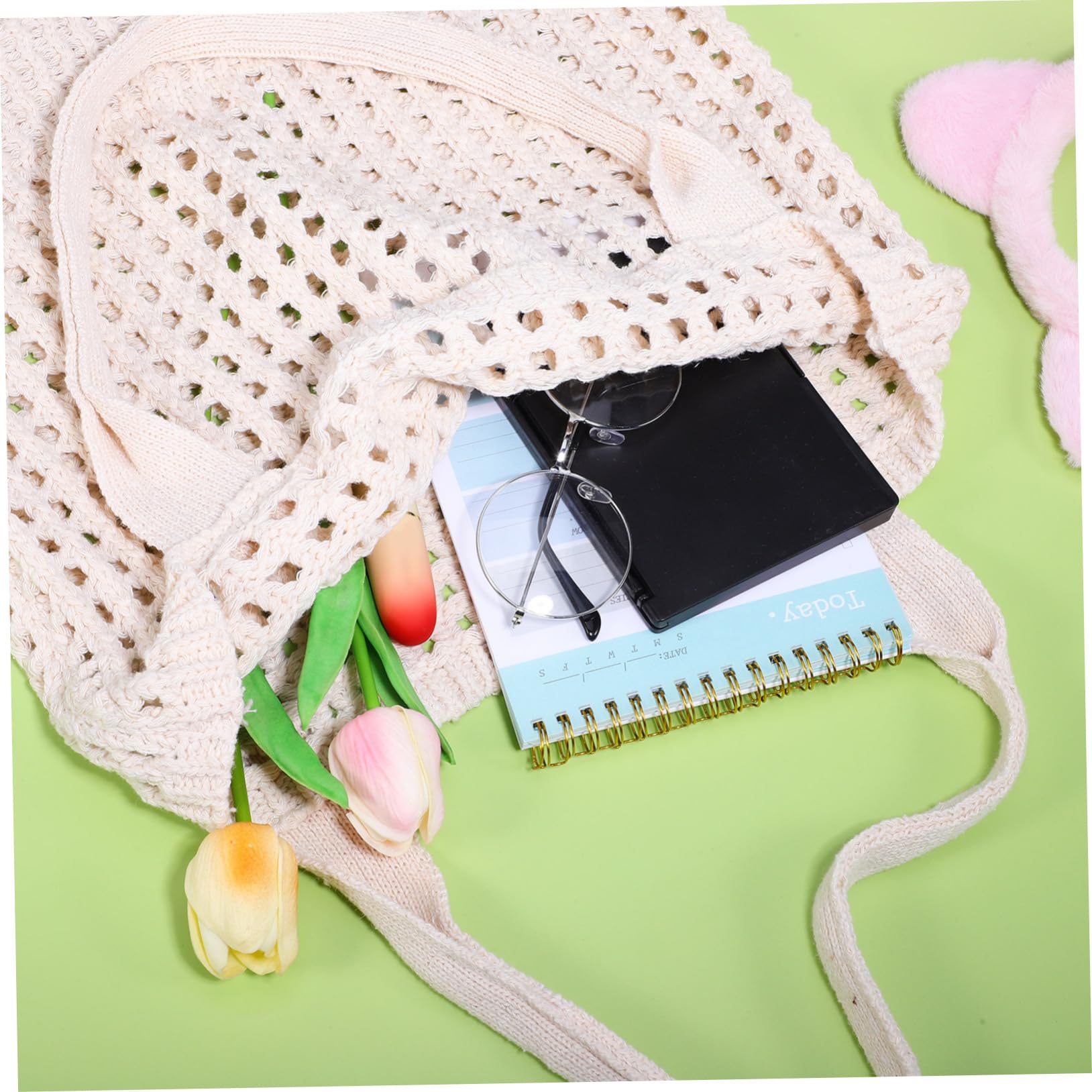 LIFKOME Borsa da Spiaggia Intrecciata in Fibra di Poliestere Borsa Tracolla Estiva Tote Bag Boho per Shopping e Vacanze