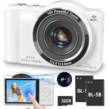 4K Digital Camera for Photography, Vlogging Cameras for YouTube with WiFi, Autofocus Touchscreen Point and Shoot Digital Camera for Beginner with 16X Zoom, 32GB Card, 2 Batteries, White