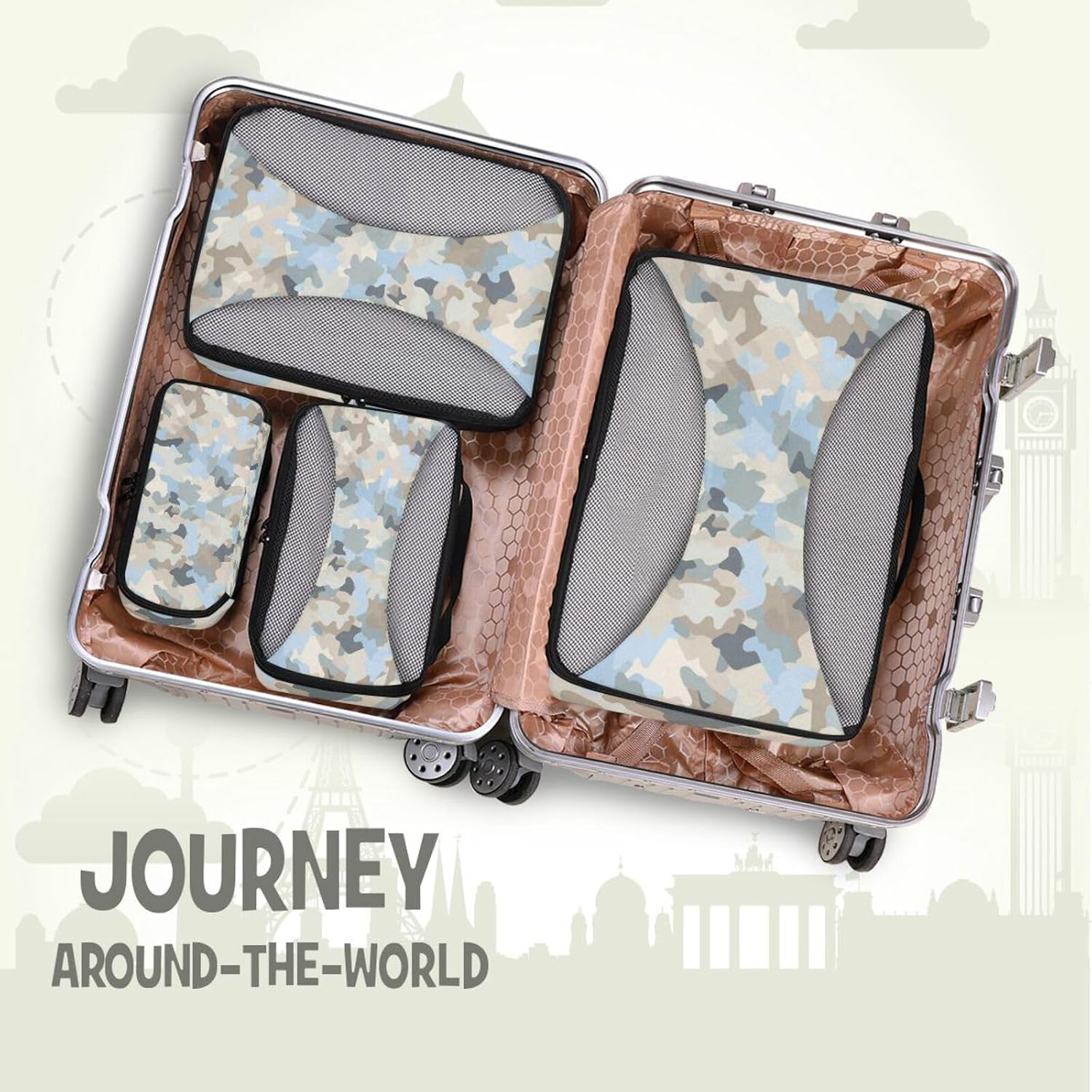 Camouflage Watercolor 4 Pcs set organizers for travel Mesh Travel Essentials lightweight travel cubes for packing