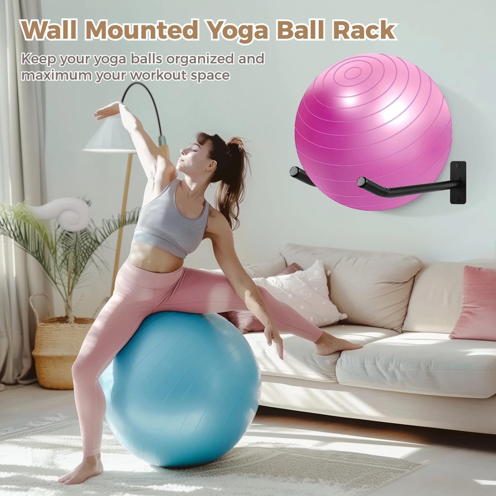 2 paia di supporti per palline mediche, supporto da parete per palla da yoga, palla da fitness, garage, scala da garage, scaffale da parete in alluminio nero moderno