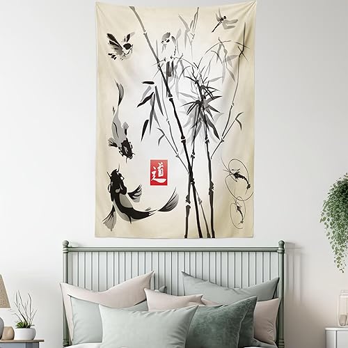 Miniatura 5 de Ambesonne Tapiz japonés, diseño tradicional japonés de jardín, meditación de bosque de vida silvestre, origami, colgante de pared para dormitorio