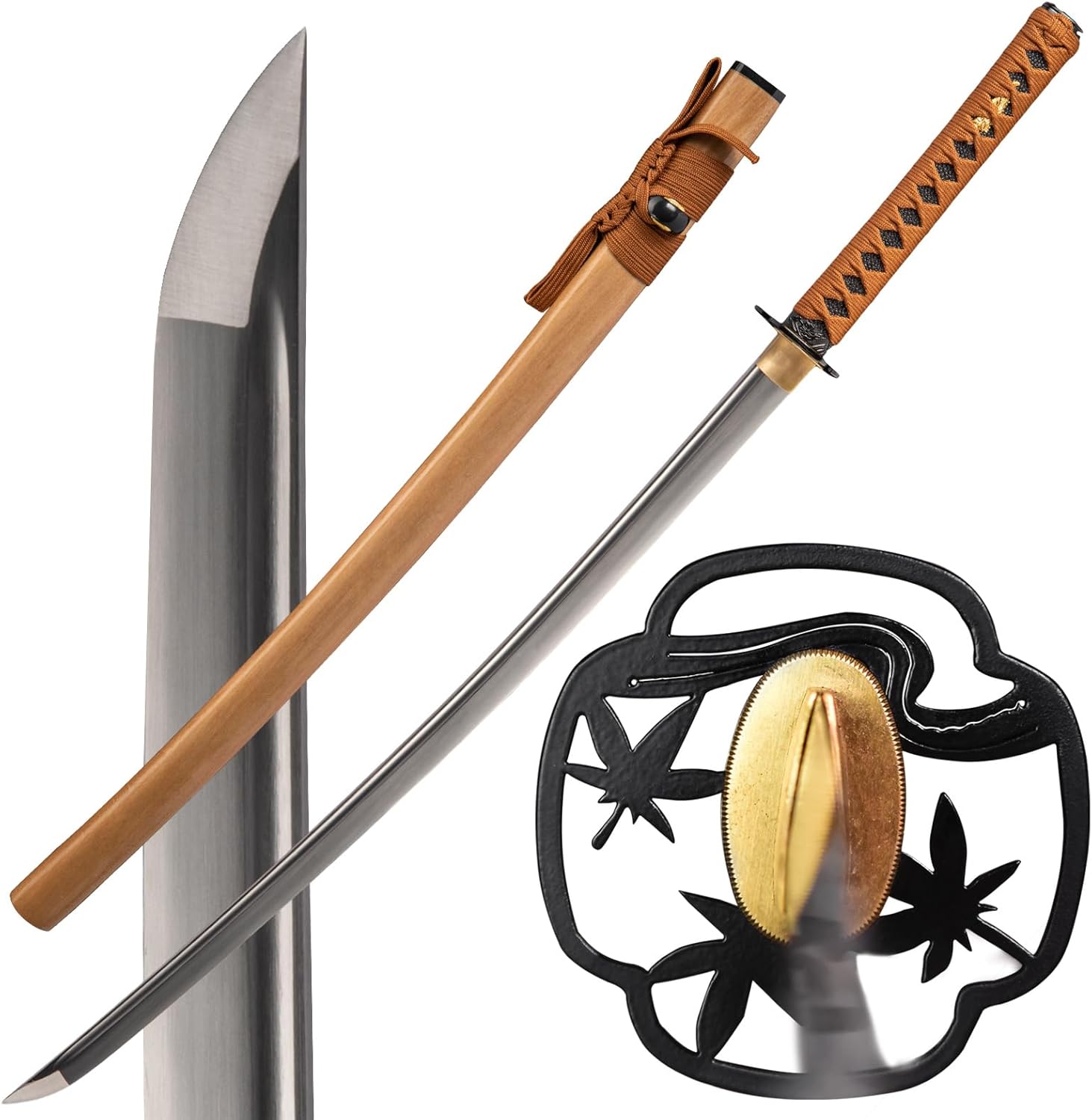 ATANAK Full Tang Katana Sword Real Hand Forged Damascus Steel/1060/1095 Clay Tempering High-Carbon Steel Handmade Authentic Japanese Samurai Sword for Martial Arts, Collection & Display