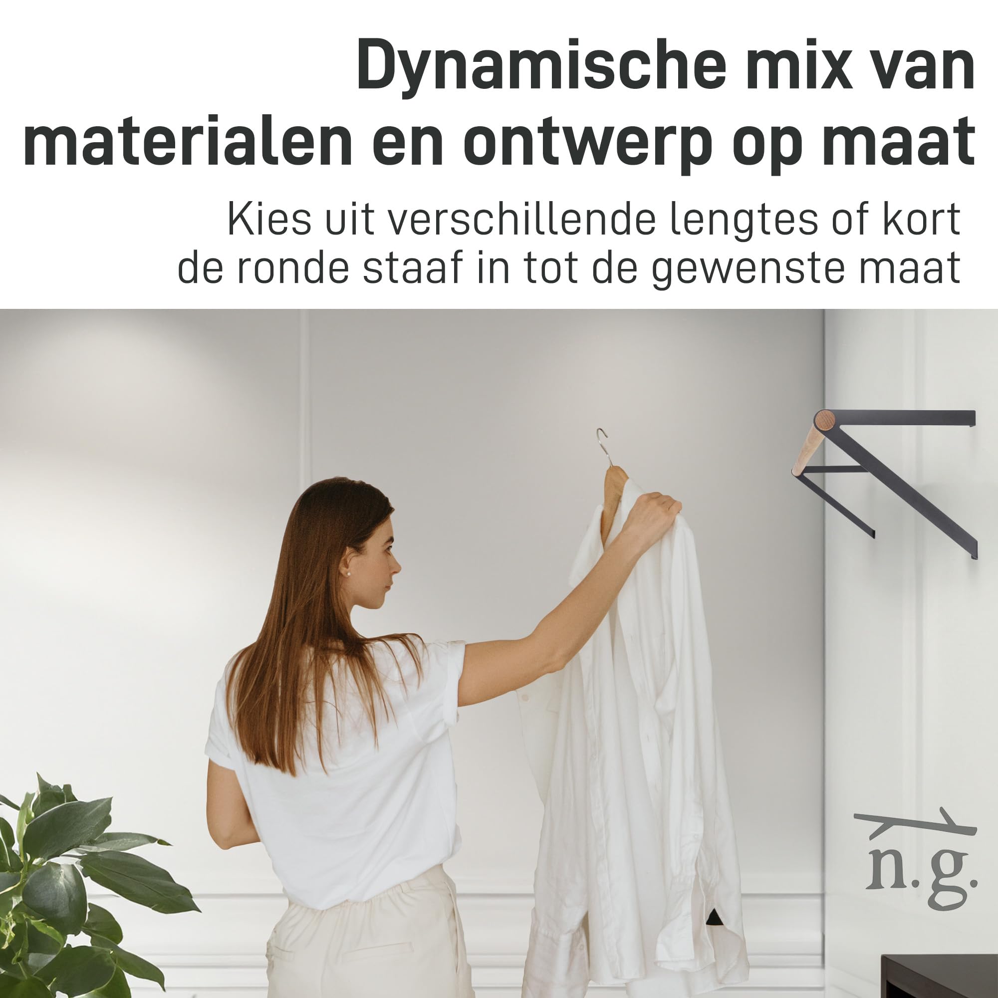 Natural Goods Berlin 2x Wand-Kapstok GARD REINICKENDORF | Wandmontage | Kledingrek van Metaal in Antiek Goud | 80cm ronde Staaf van Europees Eikenhout
