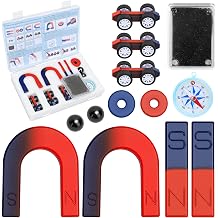 Magnetic Science Kit for Kids 8-16 Years Old 16 Pcs Physics STEM Experiment Set with U-Shaped & Bar Magnets, Compass, Iron Filings for Experiment Education