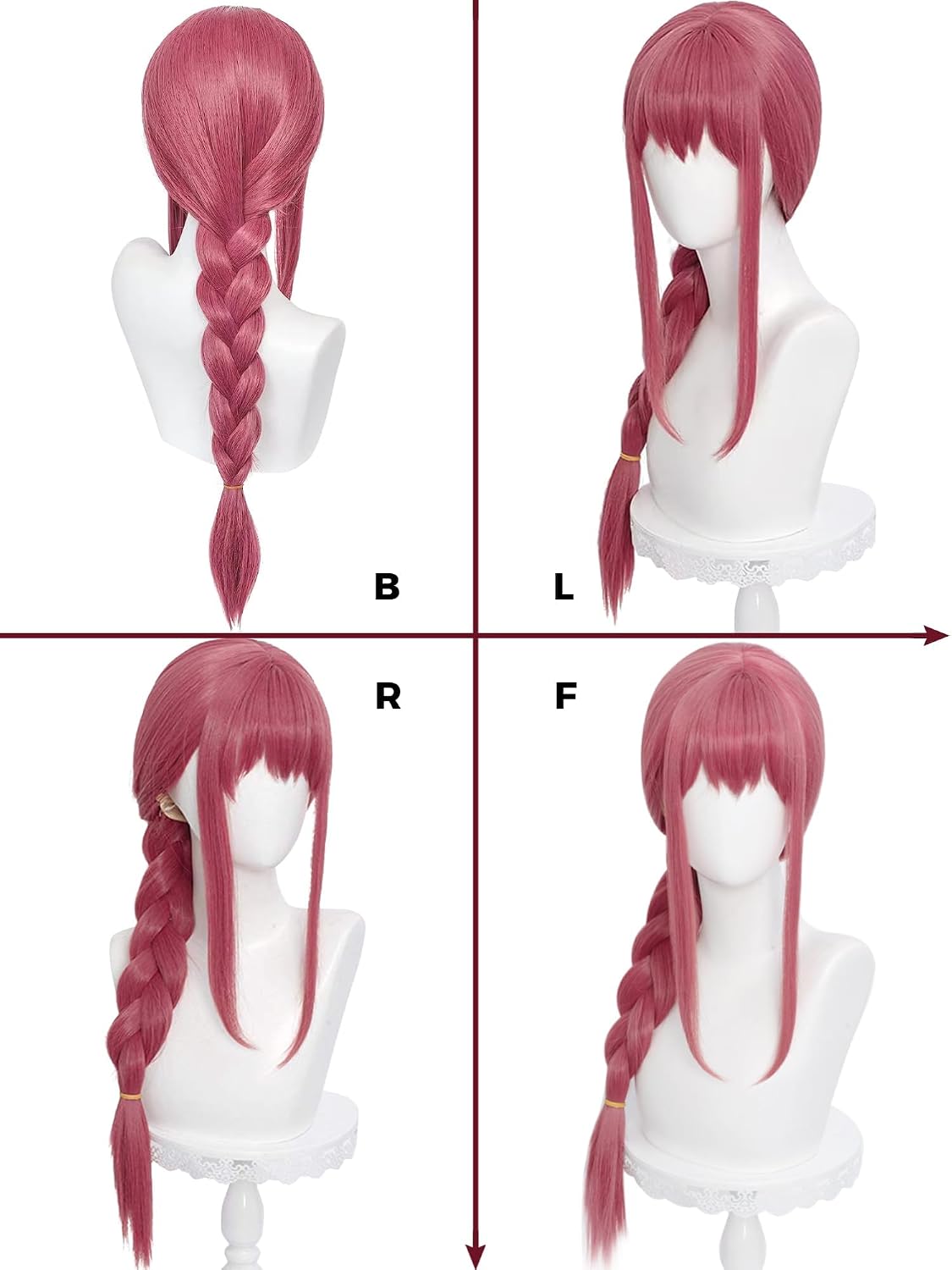 Half and Half Long Rose Red Pink Braid Wig with Bangs 27.5'' Anime Red Cosplay Wig for Women Vibrant Red Braided Hunter Wigs for Halloween Costumes Party