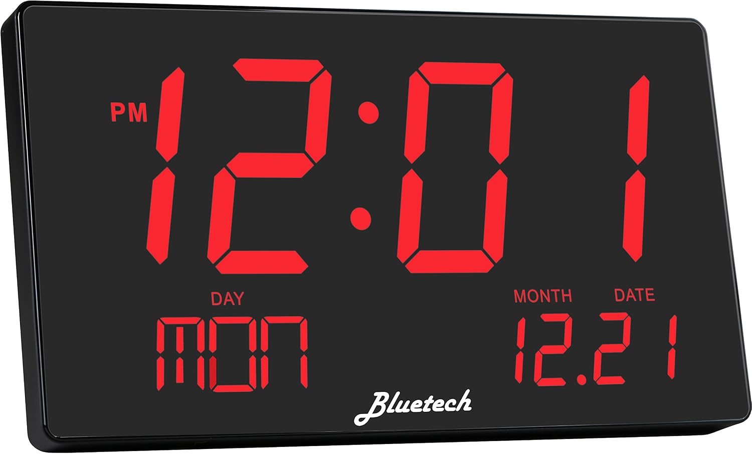 BLUETECH Oversized LED Digital Clock- Extra Large Display, Easy to Read 3 Inch Digits, Sleek Design - Wall-Shelf Clock for Home Or Office Use